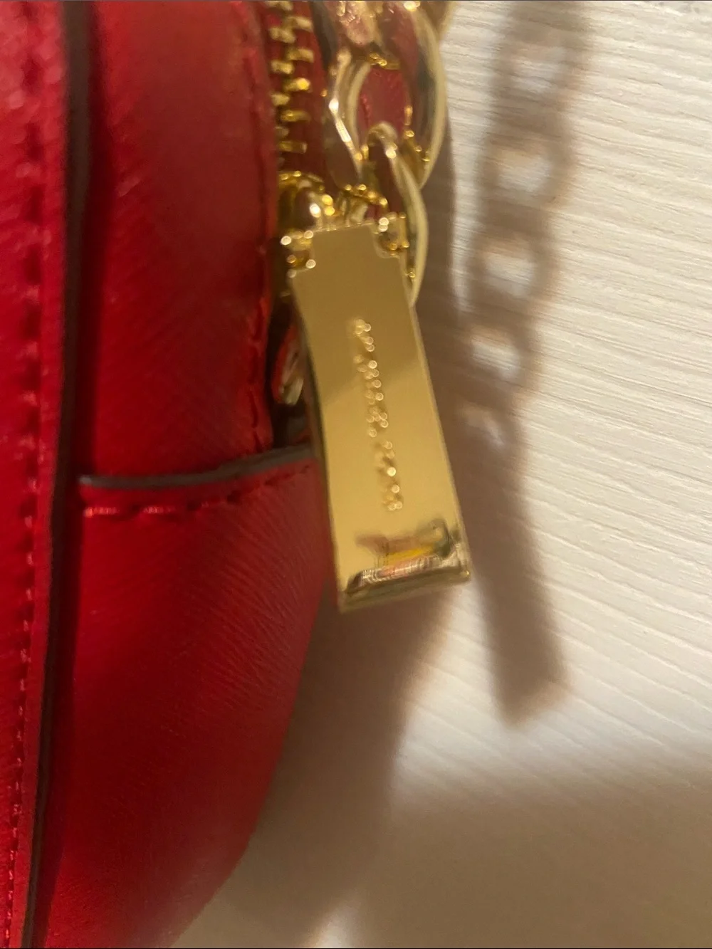 Michael Kors Red Perforated Crossbody with Gold Chain